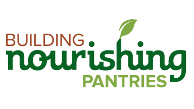White background with Building (in brown) Nourishing (in dark green) Pantries (in light green)